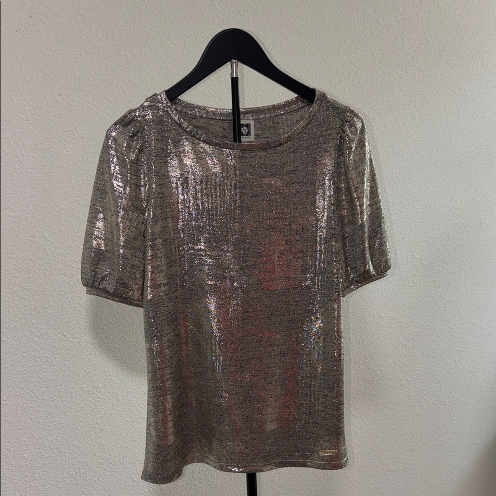 Ann Klein Metallic Short Sleeve Top